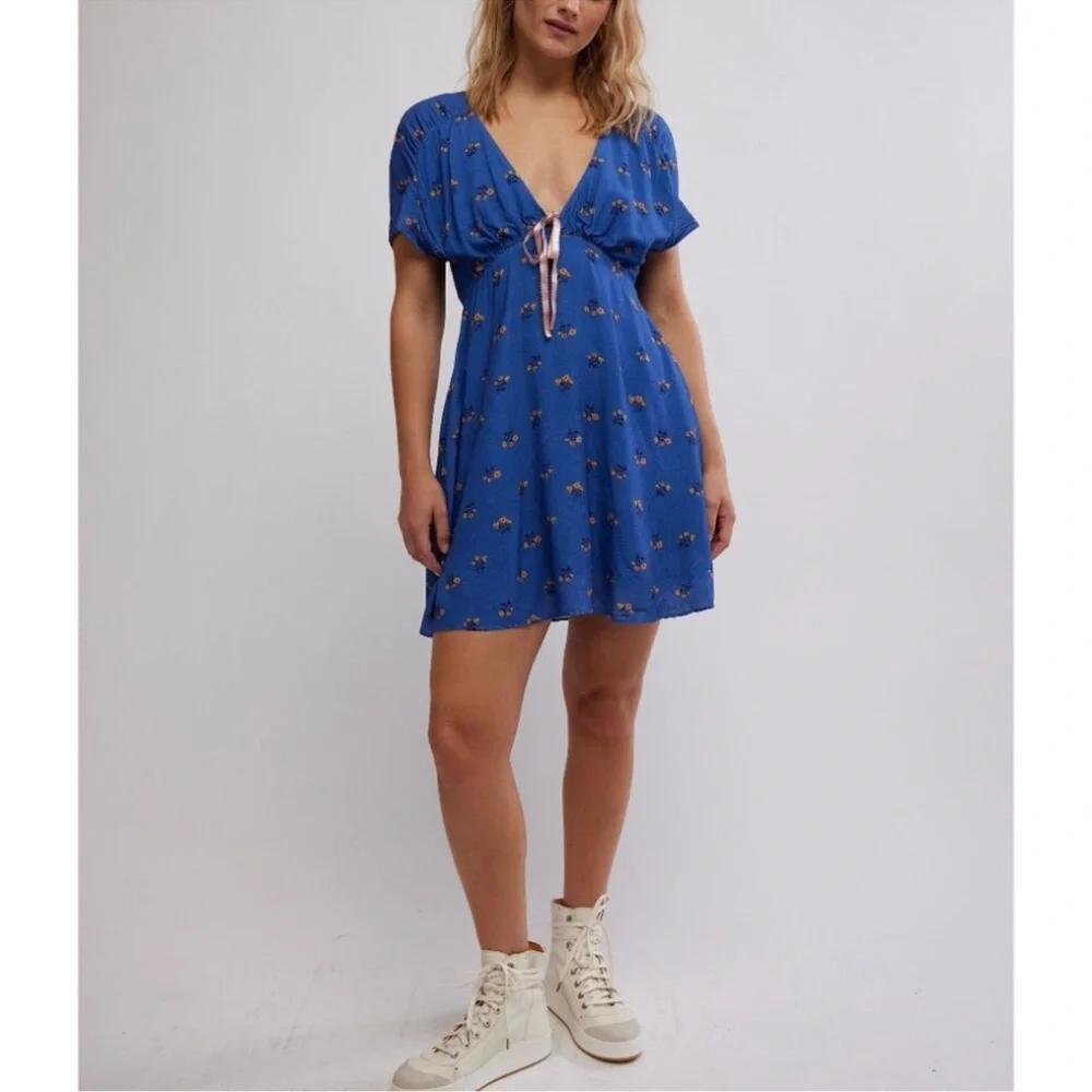 Free People Everyone's Favorite Mini Dress Blue Size Small NWT - Picture 5 of 7